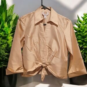 Vintage Talbots 100% Silk Formal Blouse Jacket Gold Cream Womans size 2 Petite